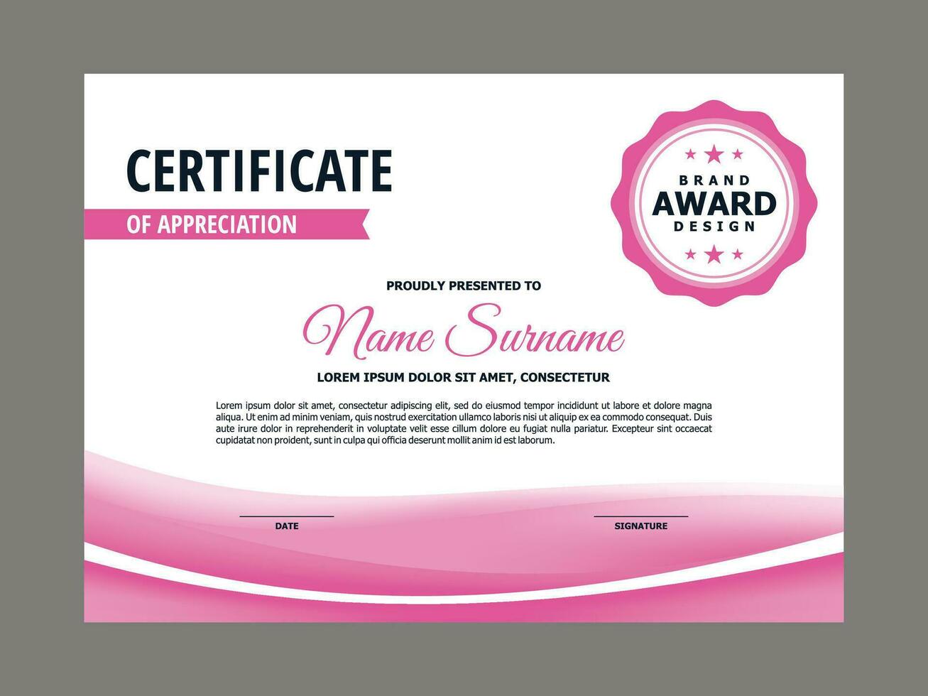 Certificate Template with Fresh Pink Wavy Element vector