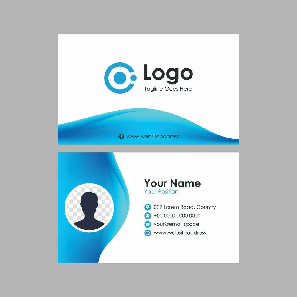 business card template with blue wavy background vector