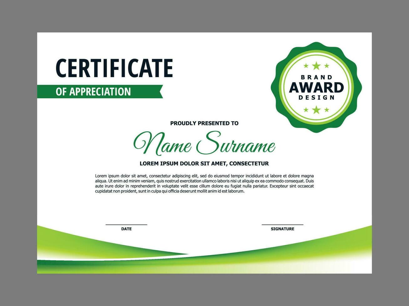 certificado modelo con verde fluido elemento vector