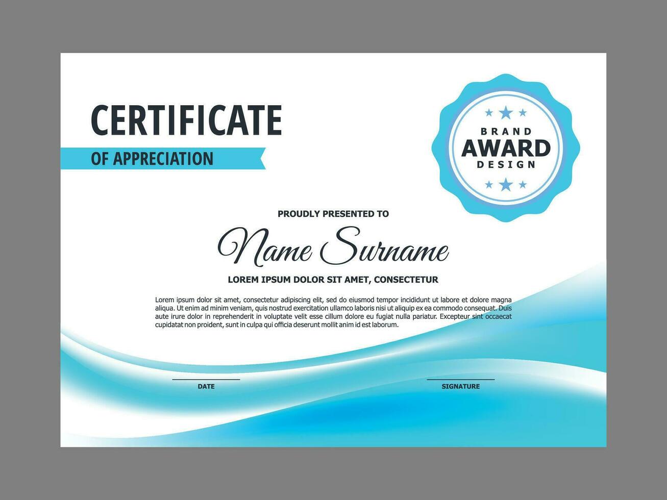 Certificate Template with Blue Wavy Element vector