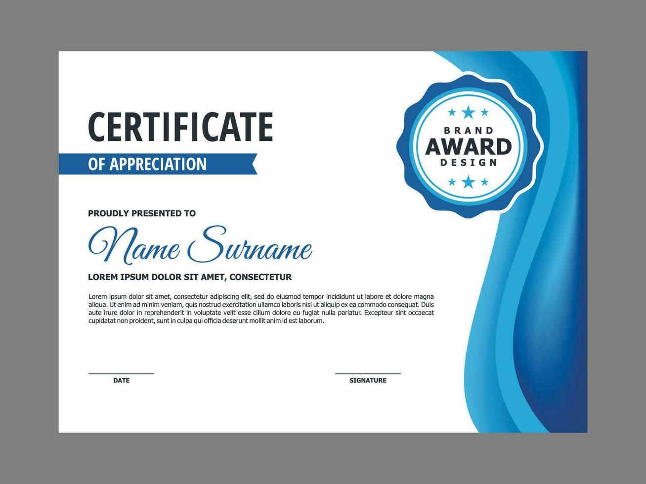 Certificate Template with Blue Wavy Element vector