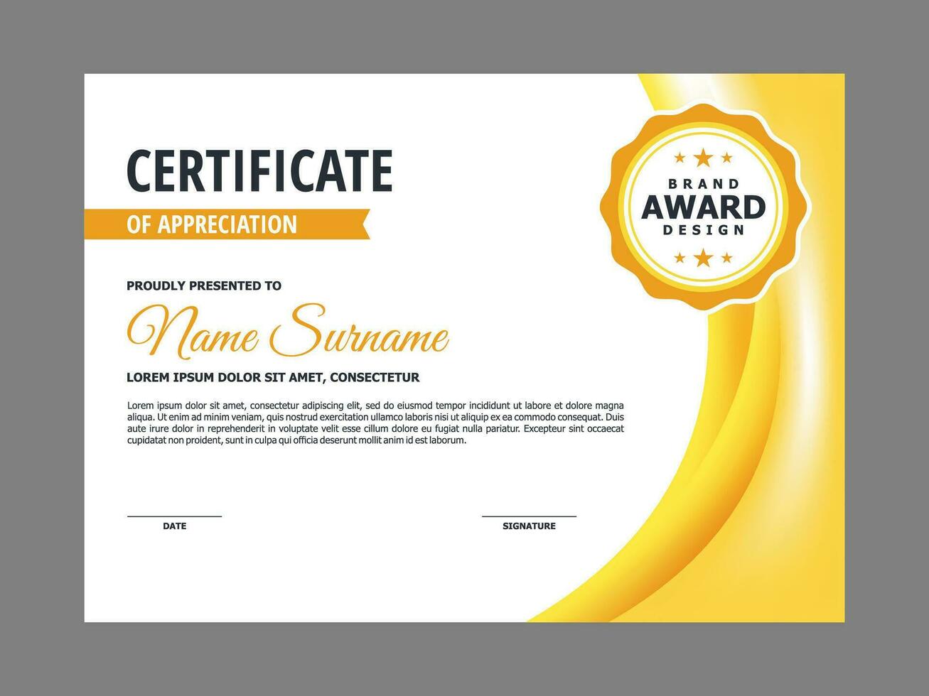 Certificate Template with Yellow Wavy Element vector