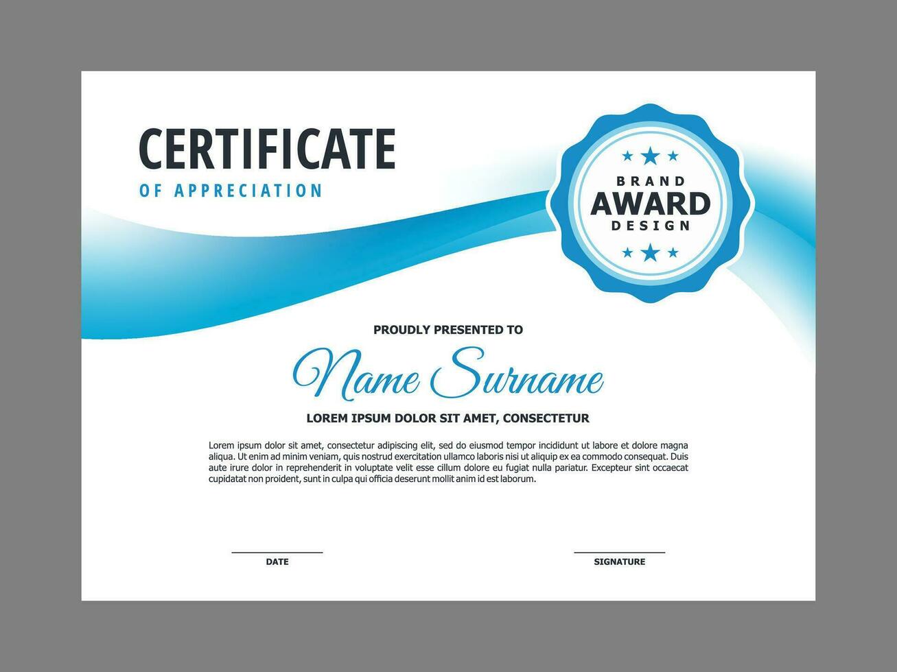 Certificate Template with Blue Wavy Element vector