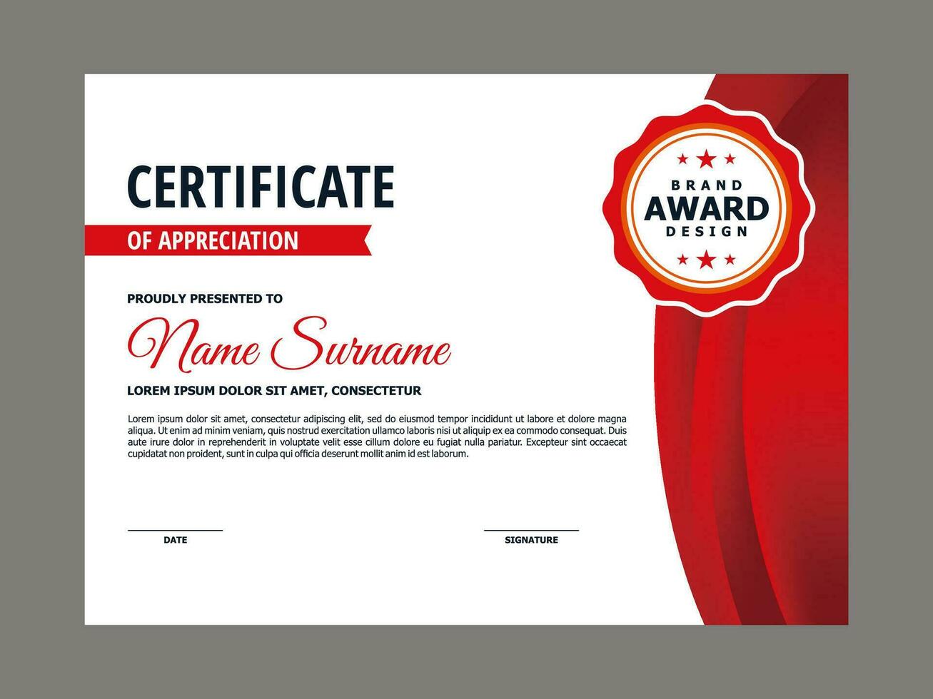 certificado modelo con elegante rojo curva elemento vector