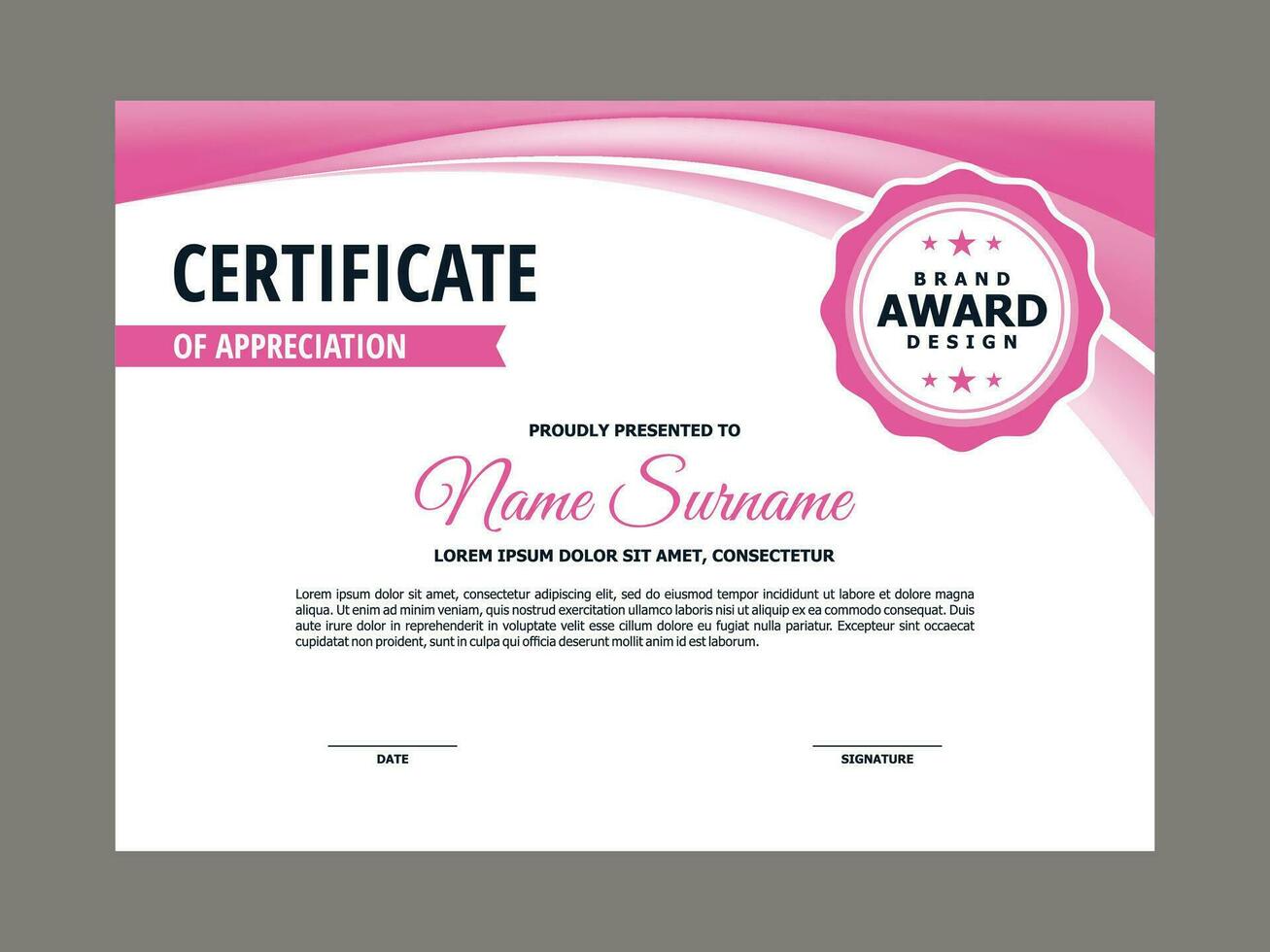 Certificate Template with Fresh Pink Wavy Element vector