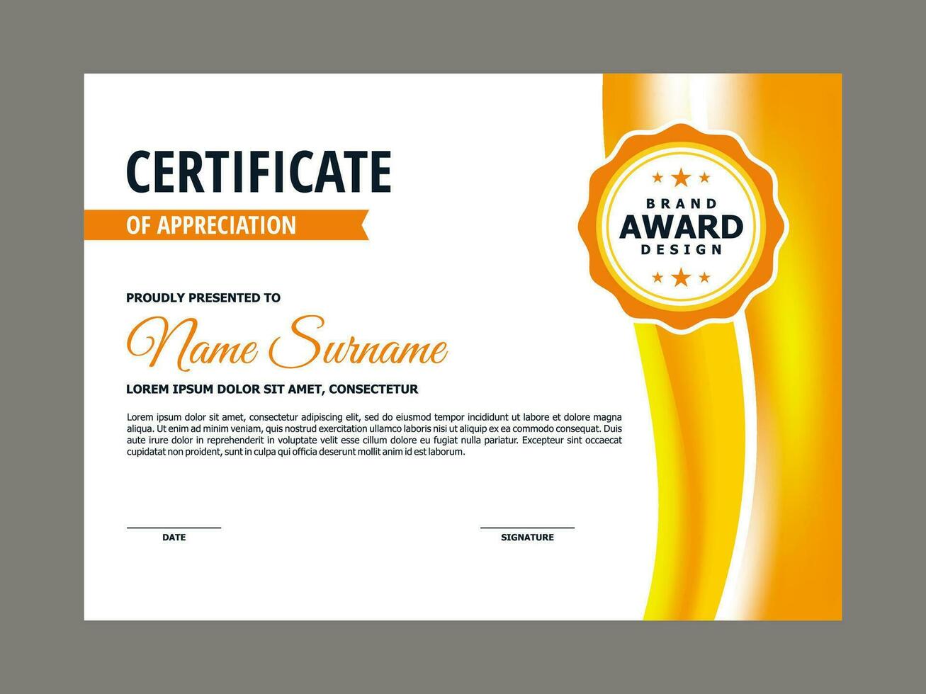 Certificate Template with Orange Wavy Background vector