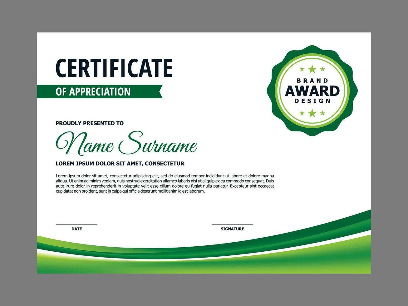 certificado modelo con verde curvilíneo antecedentes vector