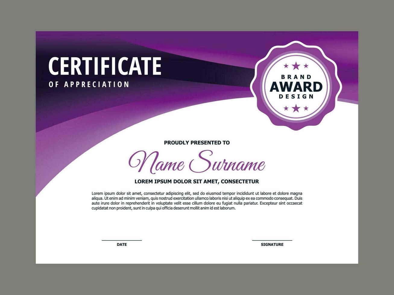 Certificate Template with Purple Curve Element vector