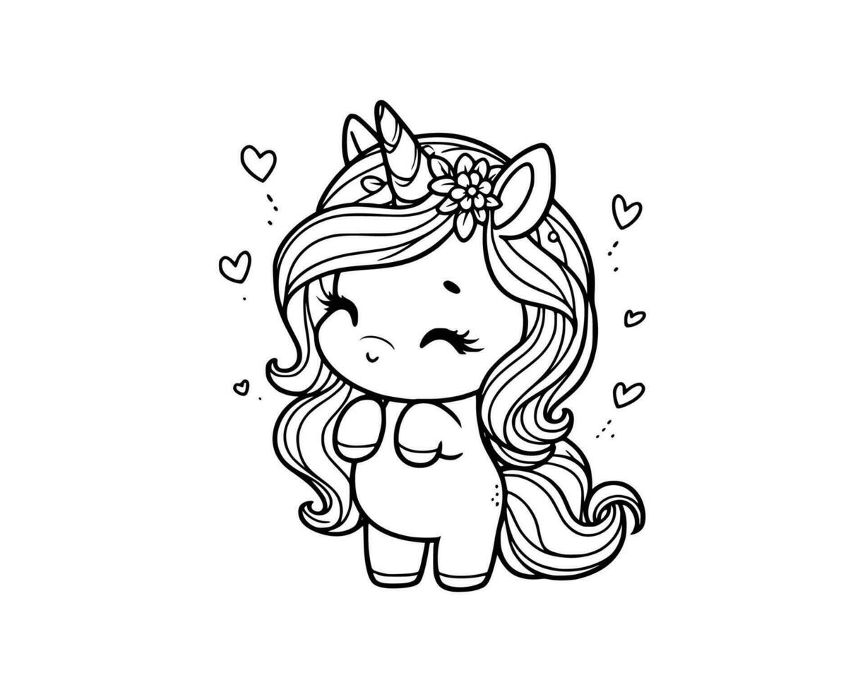 Cute Cartoon Character of unicorn for coloring book. outline line art.  Printable Design. isolated white background 36072770 Vector Art at Vecteezy