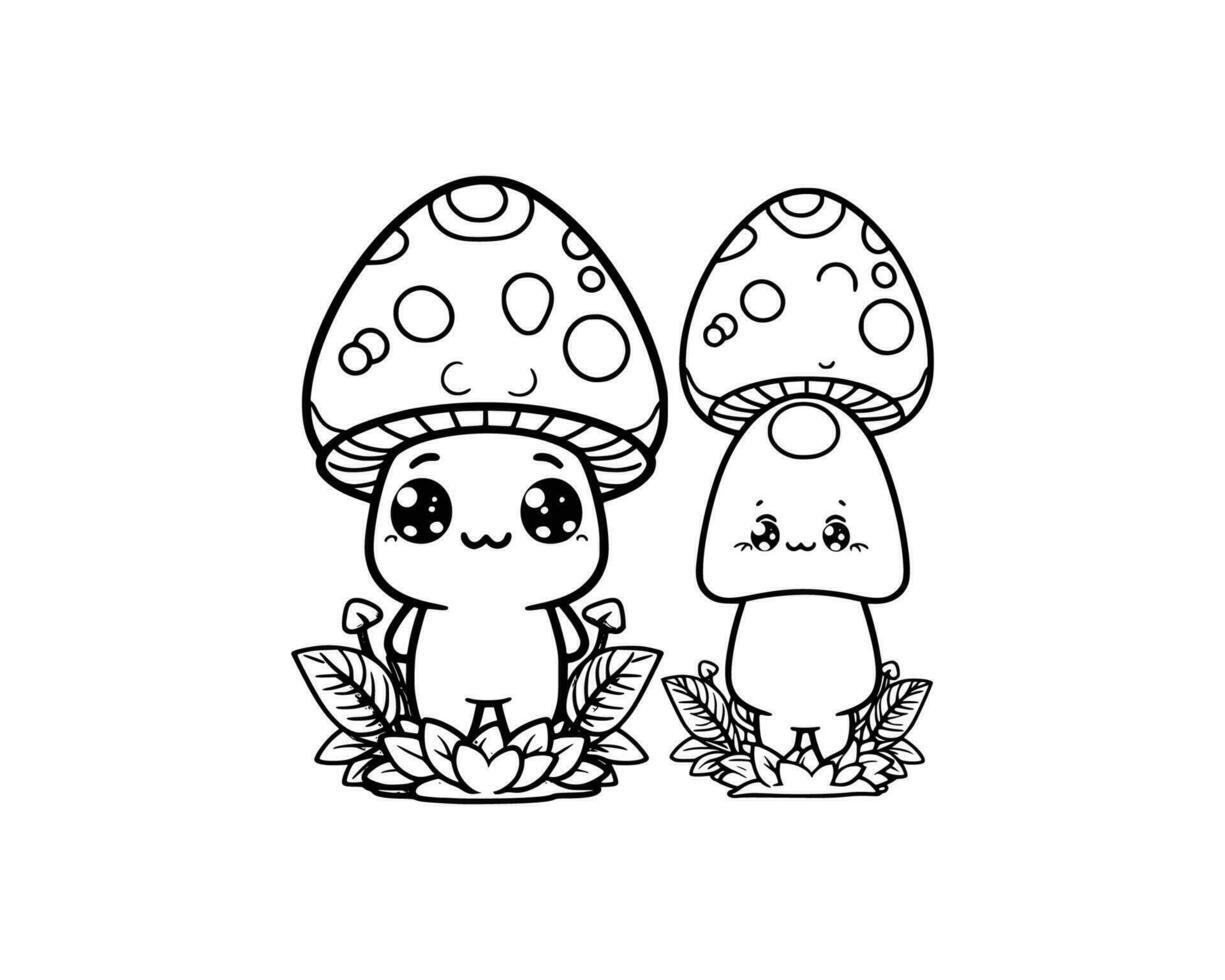 Cute Cartoon Character of mushroom for coloring book. outline line art. Printable Design. isolated white background vector