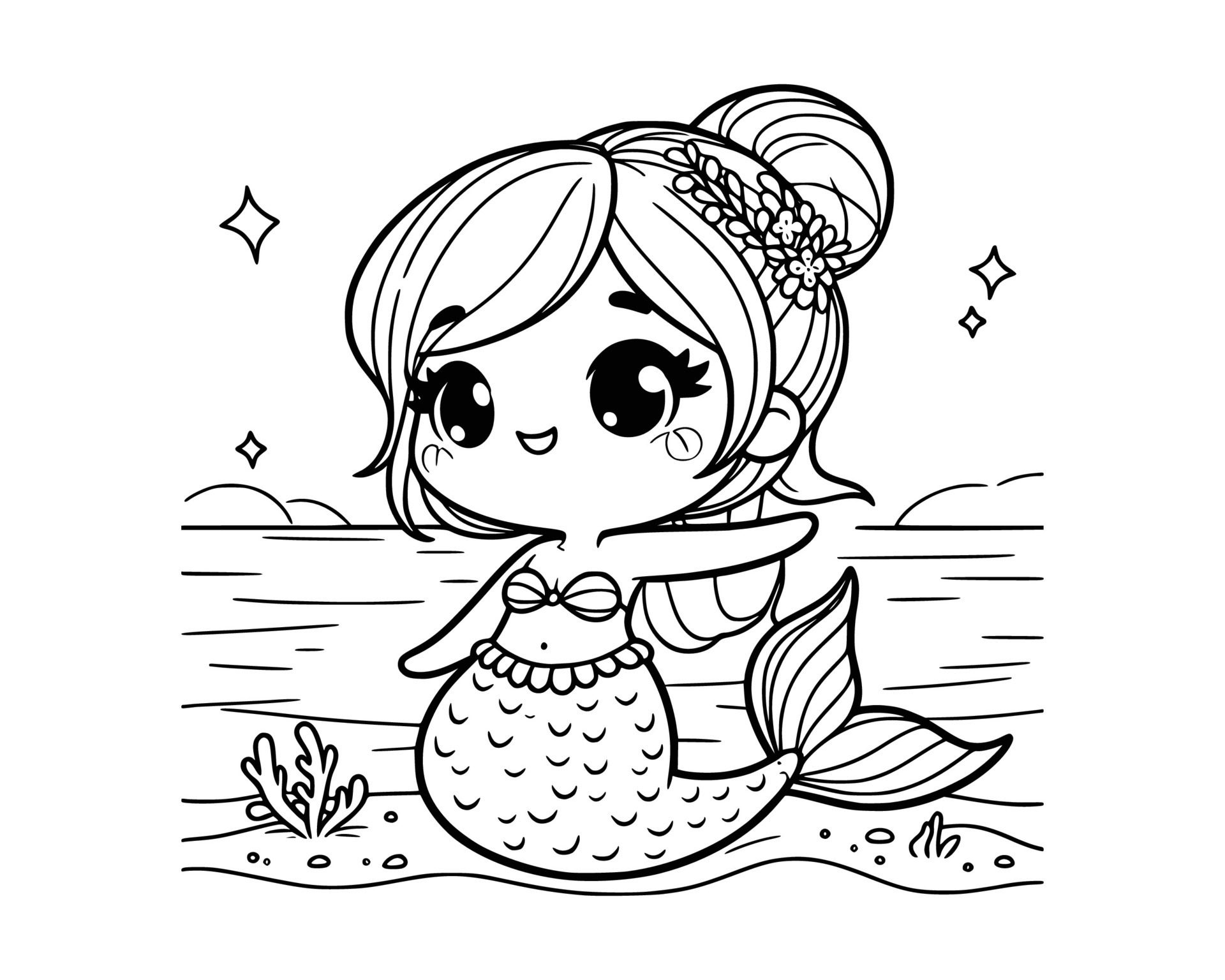 Cute Cartoon Character of mermaid for coloring book. outline line art ...