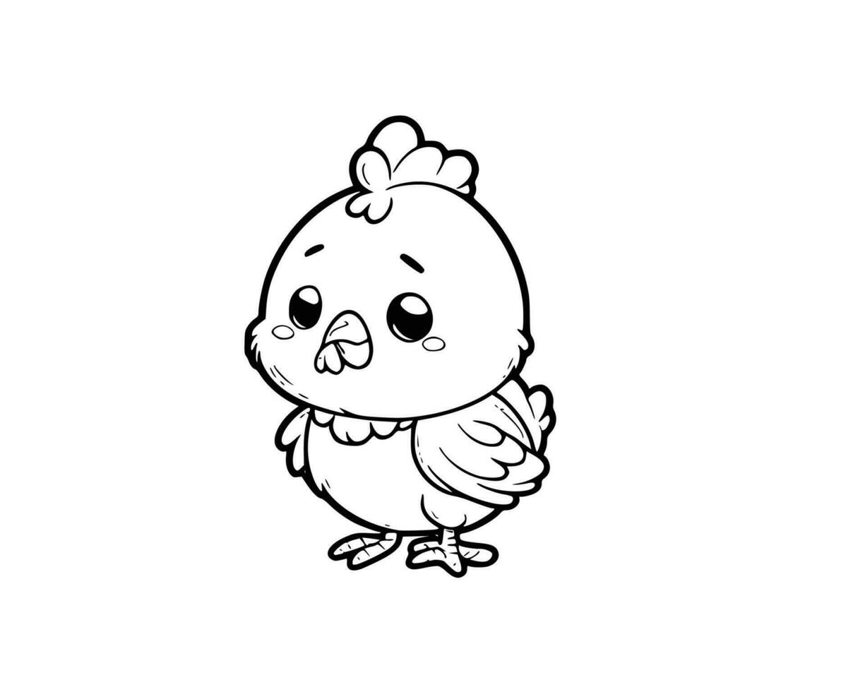 Cute Cartoon Character of Chicken for coloring book without color, outline line art.  Printable Design. isolated white background vector