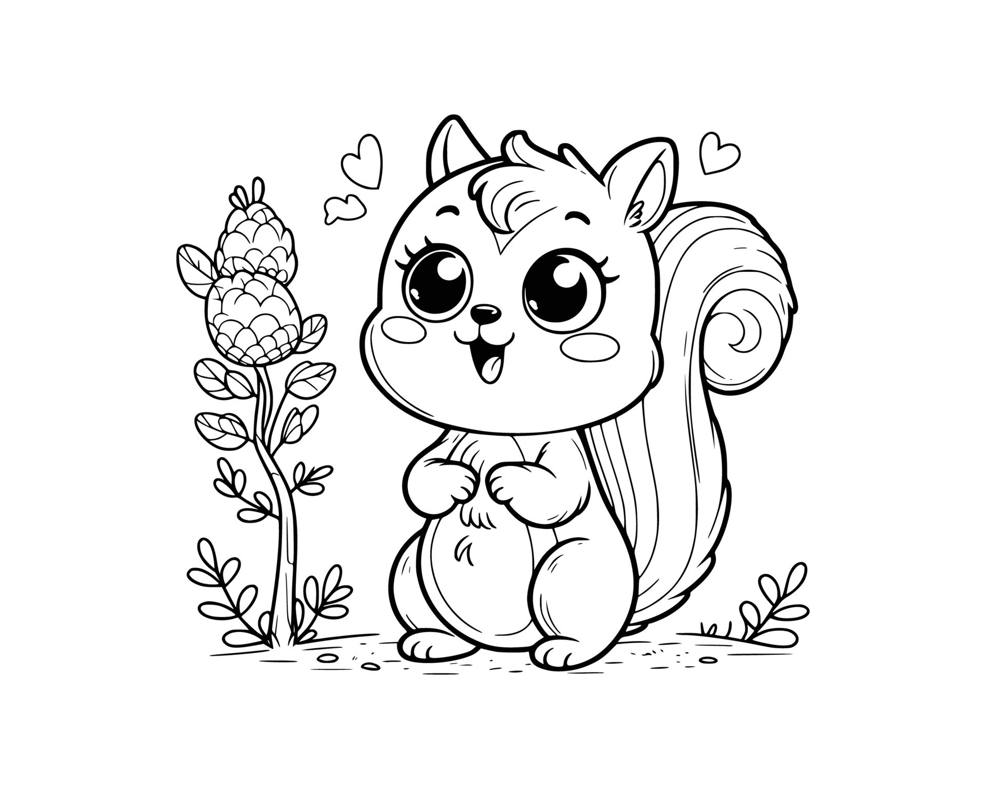 Cute Cartoon Character of squirrel for coloring book. outline line art