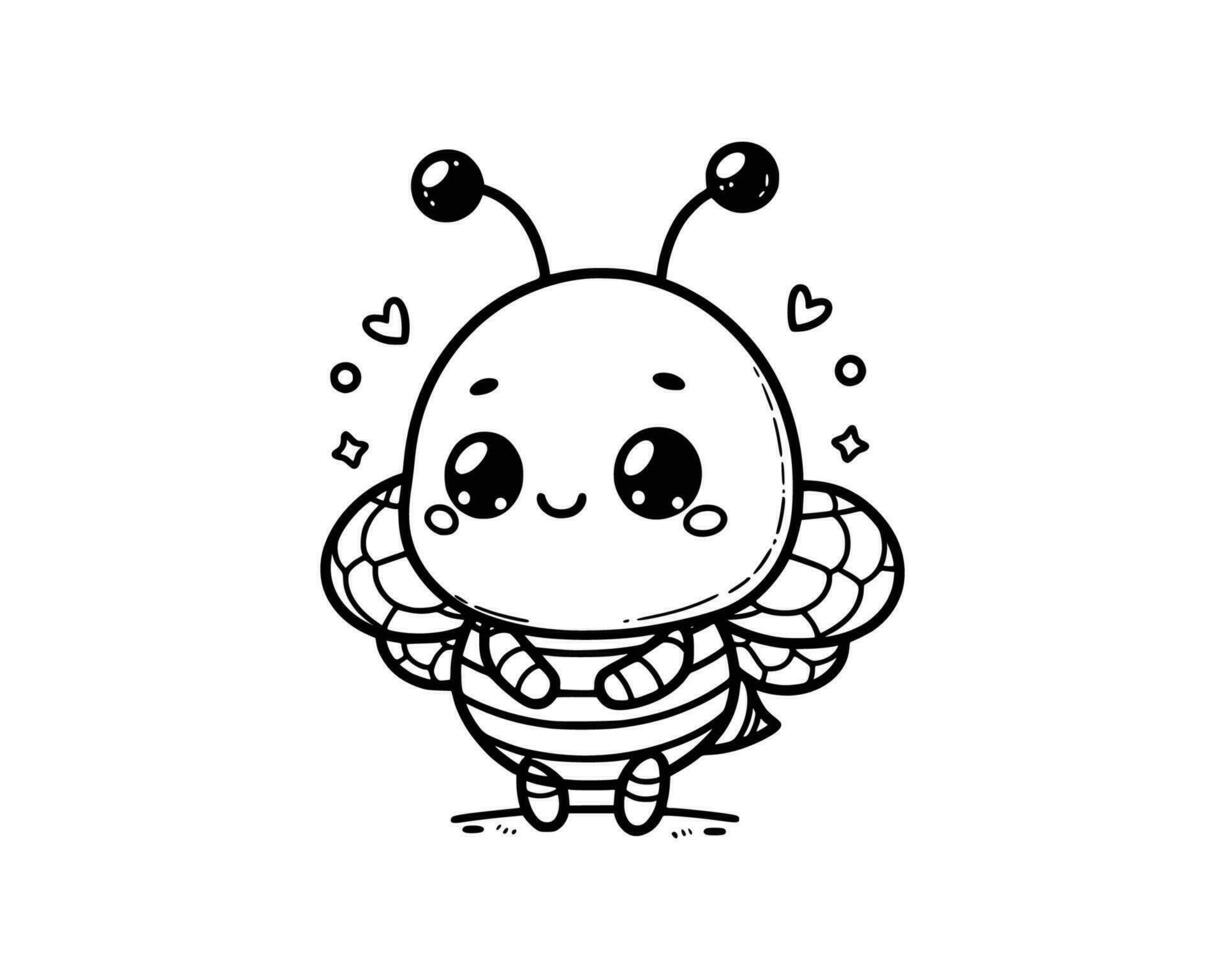 Cute Cartoon Character of bee for coloring book. outline line art. Printable Design. isolated white background vector