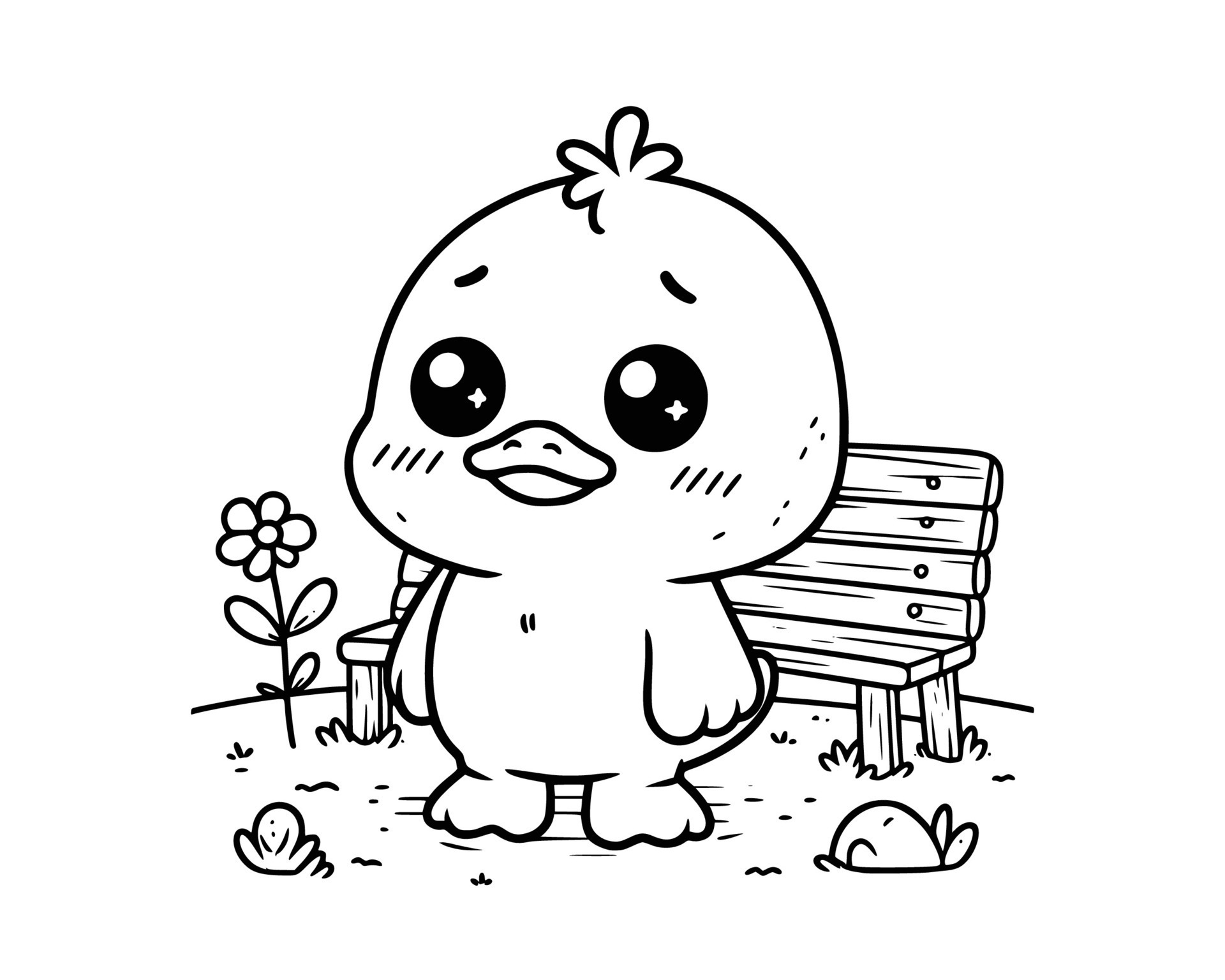 Cute Cartoon Character of duck for coloring book without color, outline
