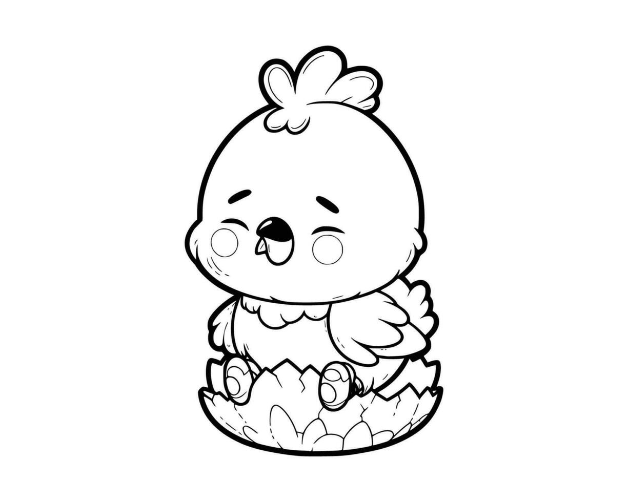 Cute Cartoon Character of Chicken for coloring book without color, outline line art.  Printable Design. isolated white background vector