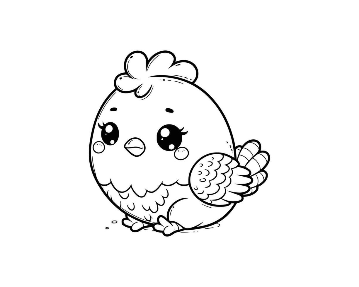 Cute Cartoon Character of Chicken for coloring book without color, outline line art.  Printable Design. isolated white background vector