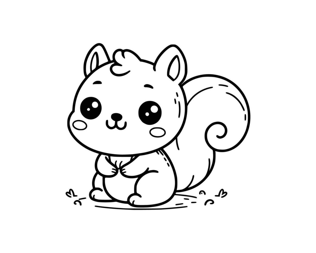 Cute Cartoon Character of squirrel for coloring book. outline line art. Printable Design. isolated white background vector