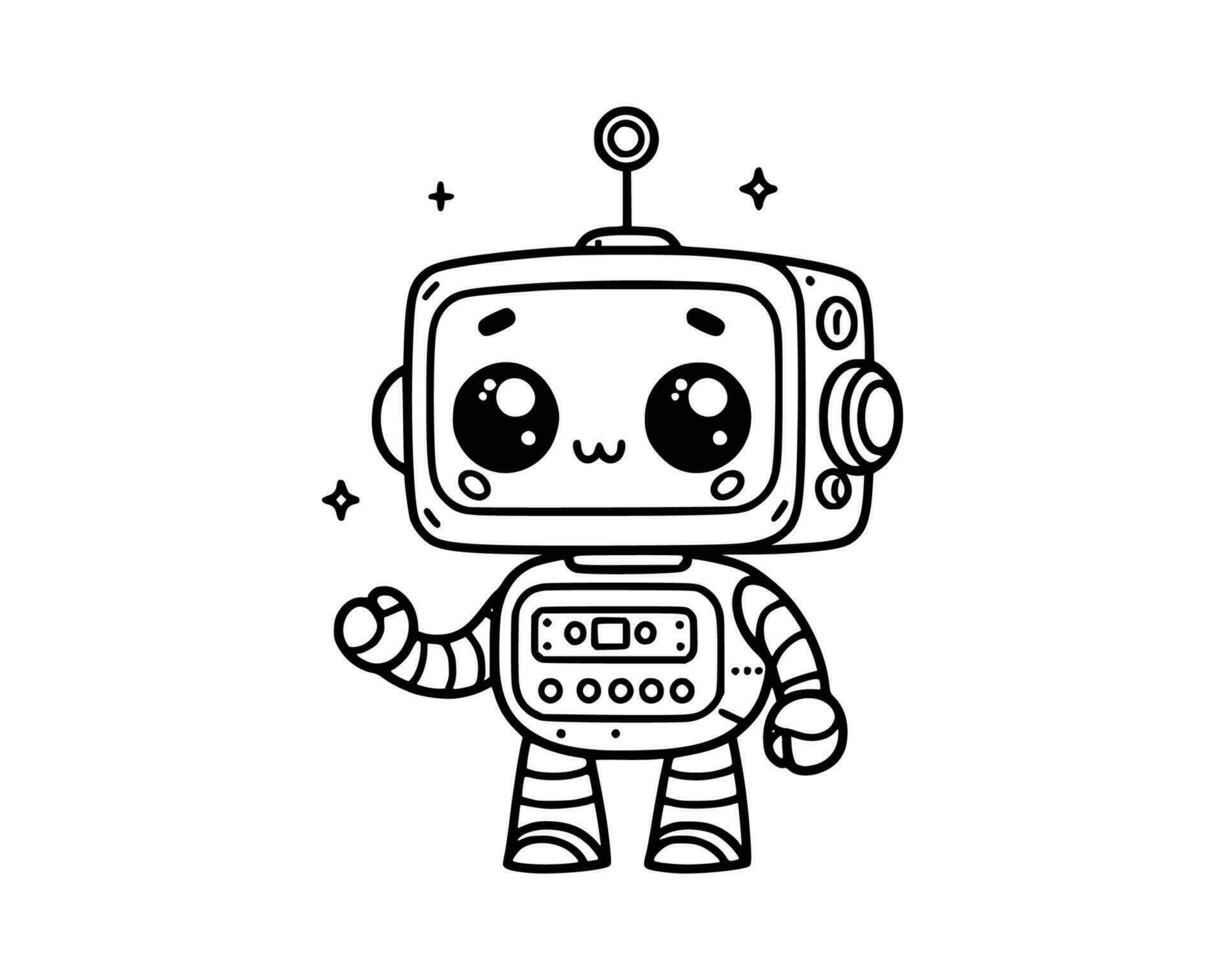 Cute Cartoon Character of robot for coloring book without color, outline line art.  Printable Design. isolated white background vector