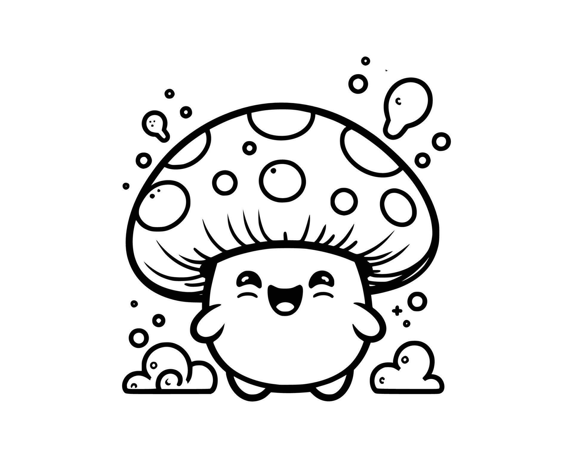 Cute Cartoon Character of mushroom for coloring book. outline line art. Printable Design