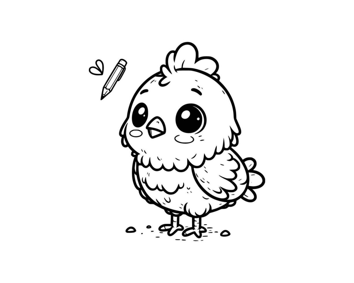 Cute Cartoon Character of Chicken for coloring book without color, outline line art.  Printable Design. isolated white background vector