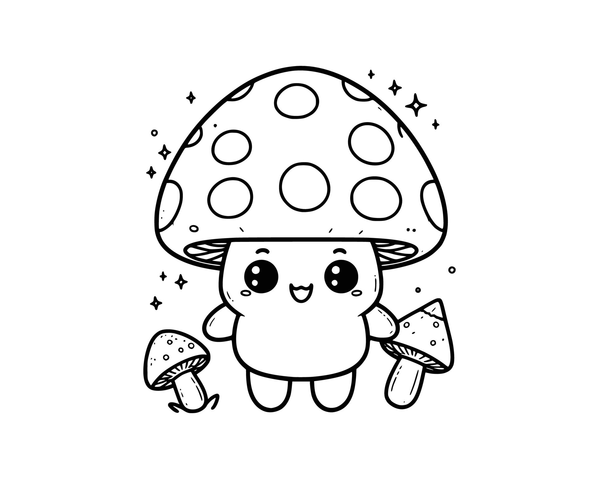 Cute Cartoon Character of mushroom for coloring book. outline line art
