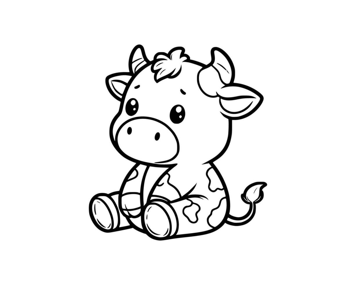 linda dibujos animados personaje de vaca para colorante libro sin color, contorno línea Arte. imprimible diseño. aislado blanco antecedentes vector