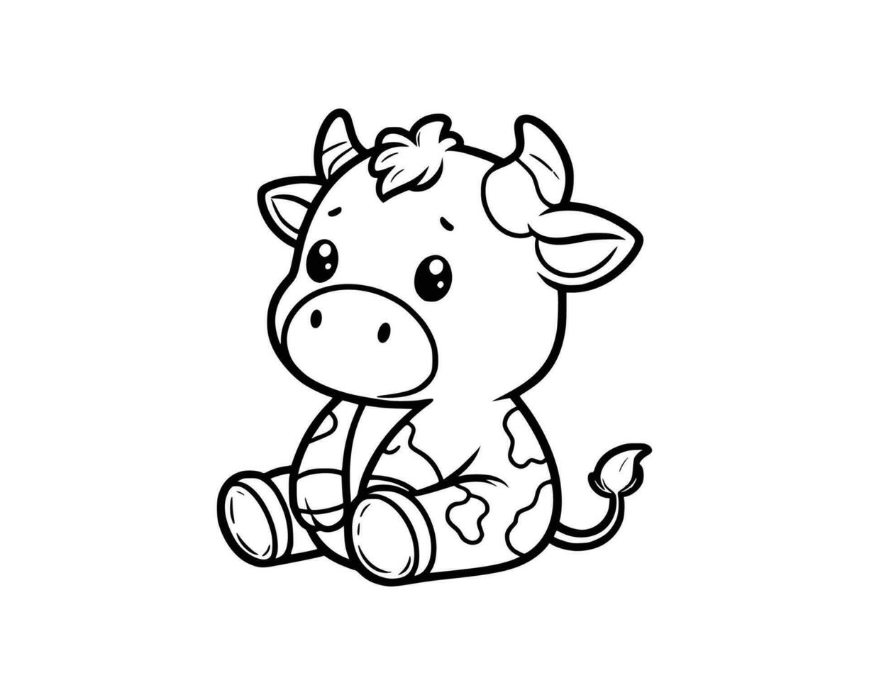 Cute Cartoon Character of cow for coloring book without color, outline line art.  Printable Design. isolated white background vector
