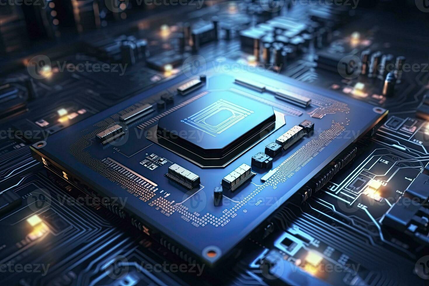 AI generated Futuristic central processor unit. Powerful Quantum CPU motherboard. AI Generated photo
