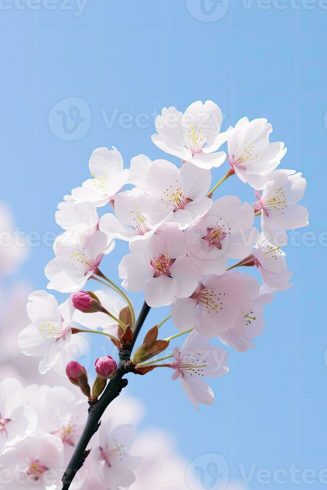 AI generated Cherry Blossom Against Clear Blue Sky.AI Generated. photo