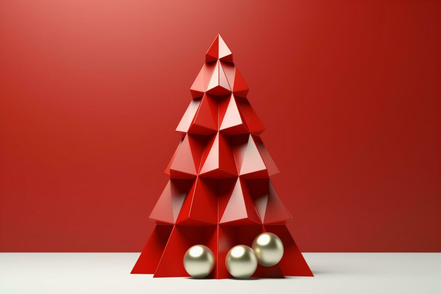 AI generated Red Christmas tree made with card paper copy space red isolated background photo