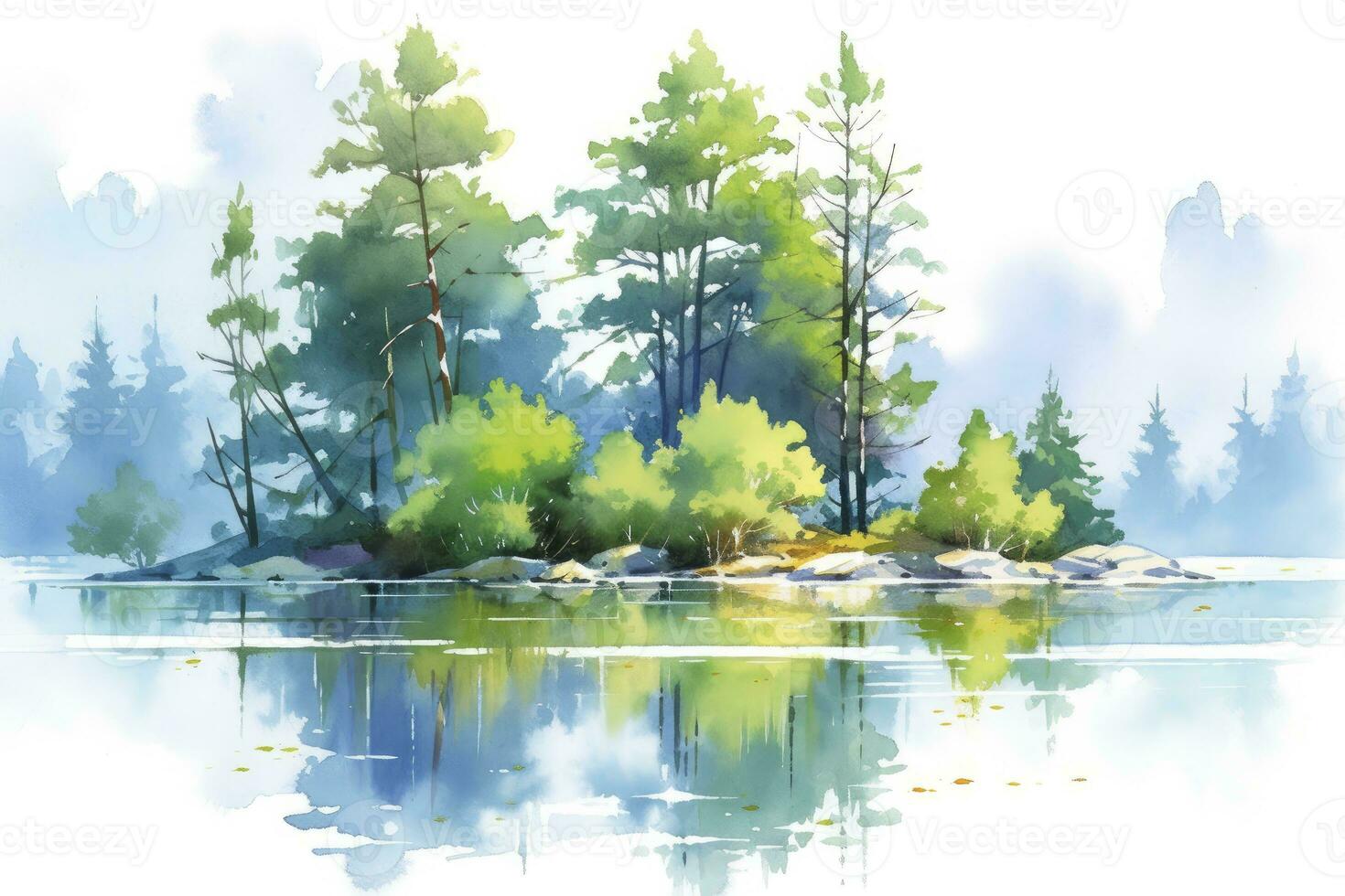 AI generated The serenity of a secluded forest lake.AI Generated photo