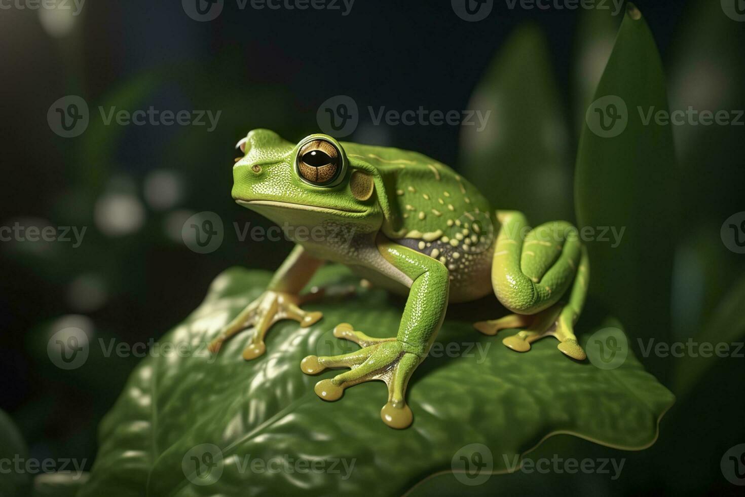 AI generated Tree Frog sitting on plant. AI Generated photo