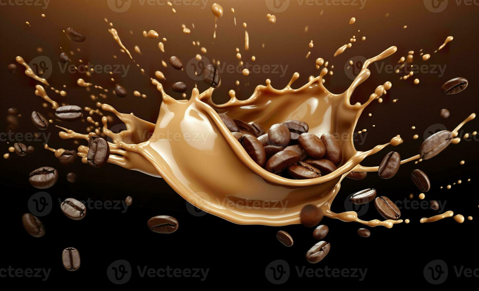 AI generated hot liquid coffee splash with Coffee Bean falling, 3d illustration. AI Generated photo
