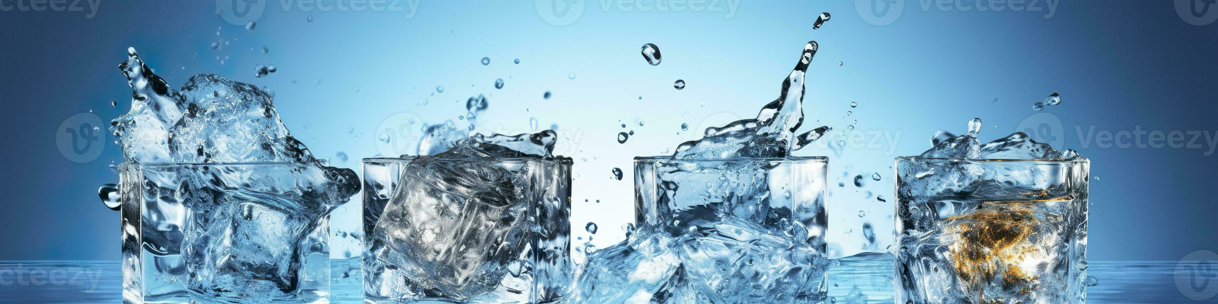 AI generated Pieces of ice and water on blue background. Generative AI photo