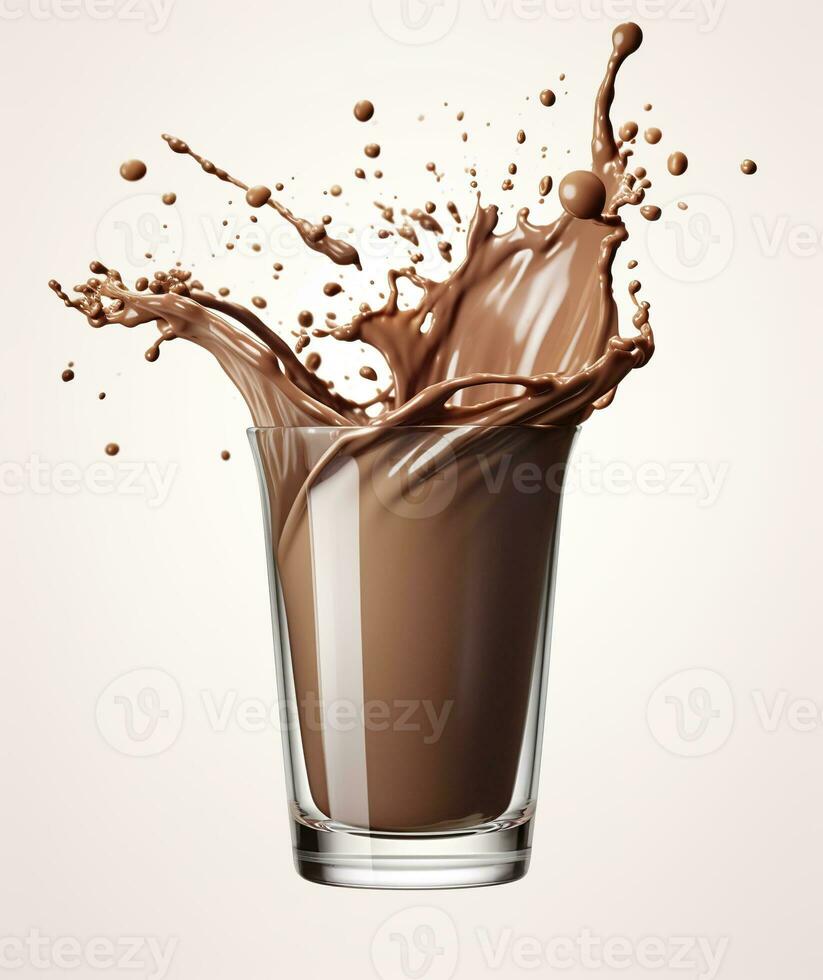 AI generated Glass with splashing cocoa, Chocolate Pouring, and splash. 3d illustration.  AI Generated photo