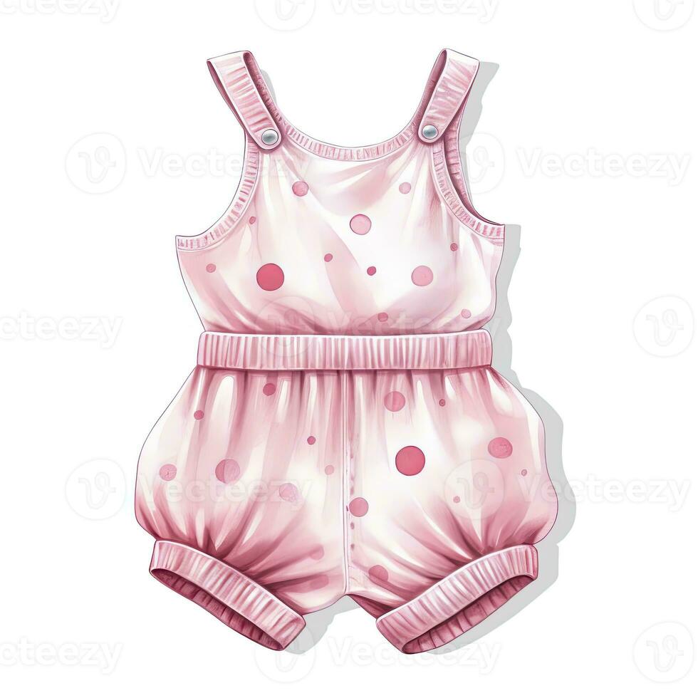AI generated Pink baby girl romper in watercolors on a white background. AI Generated photo