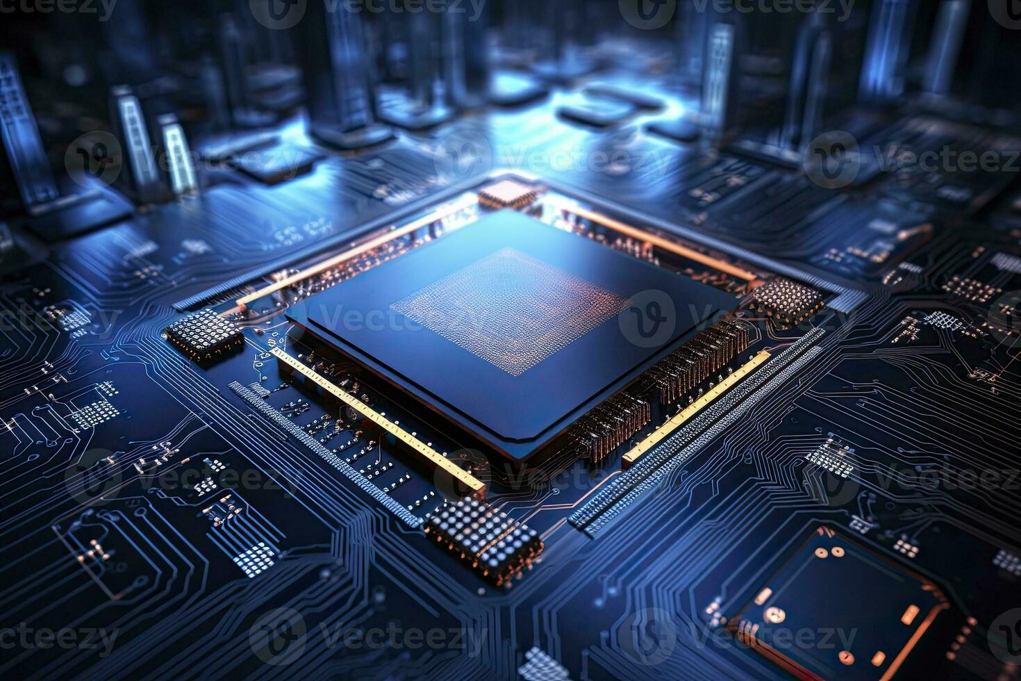 AI generated Futuristic central processor unit. Powerful Quantum CPU motherboard. AI Generated photo