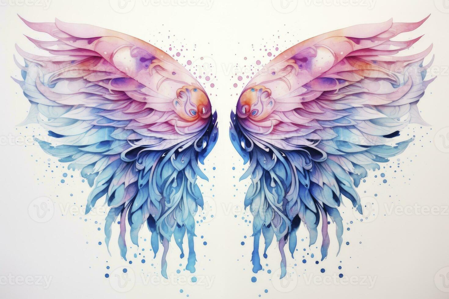 AI generated Beautiful magic watercolor blue pink wings. AI Generated photo