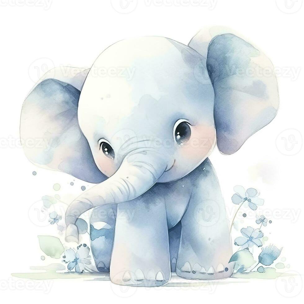 AI generated Watercolor Baby Elephant. AI Generated photo