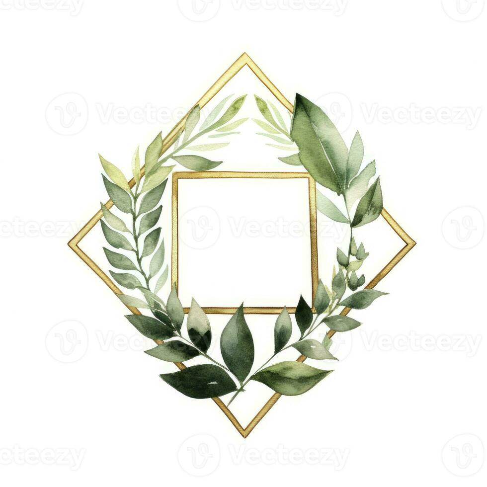 AI generated Watercolor geometry shape wreath with green leaf. AI Generated photo