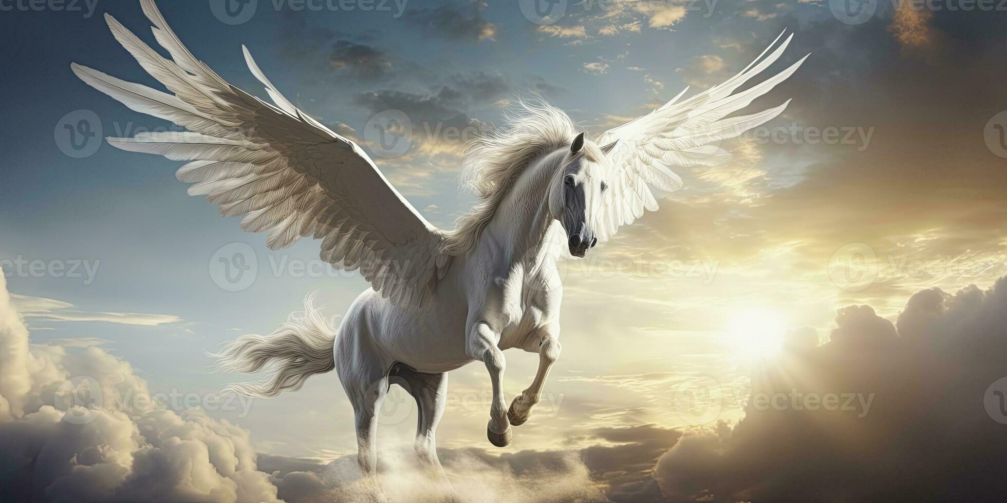 AI generated A white horse with wings. AI Generated photo