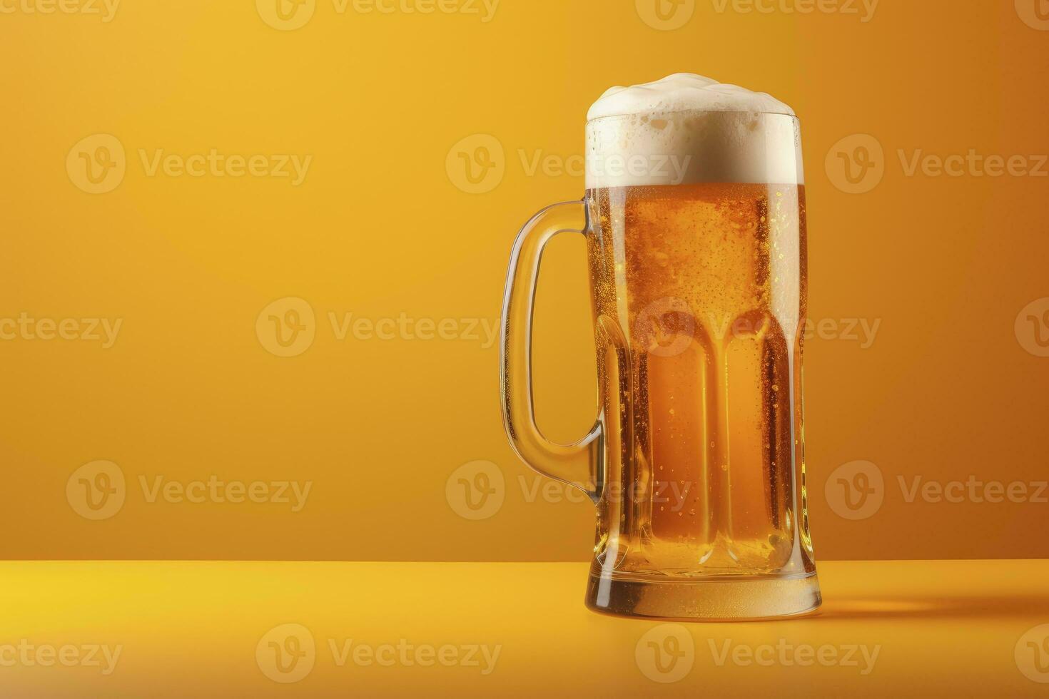 AI generated Beer glass with full beer isolated with a yellow background. AI Generated photo