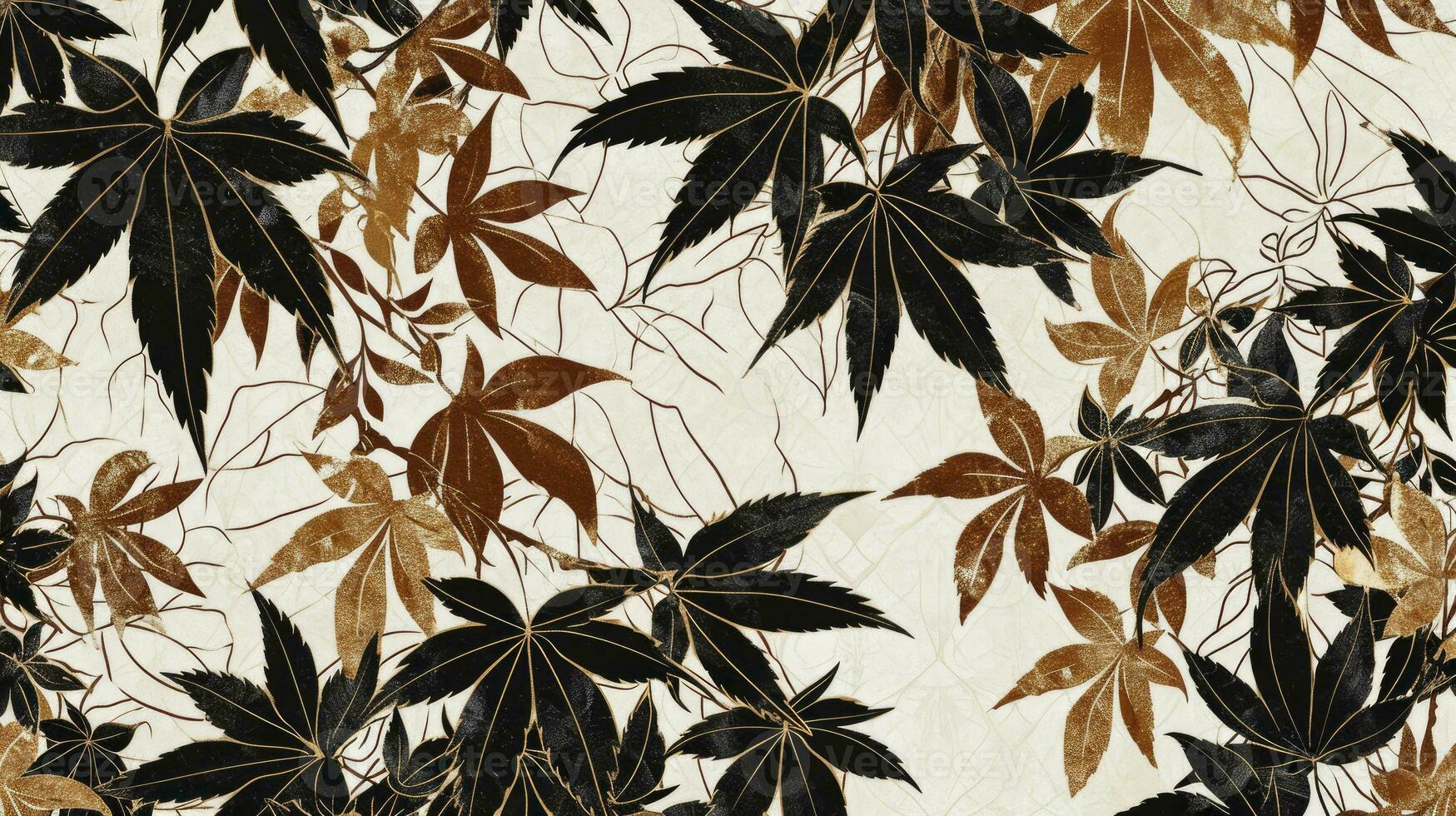 AI generated A Japanese style seamless tile with exotic foliage pattern in soft brown and black photo