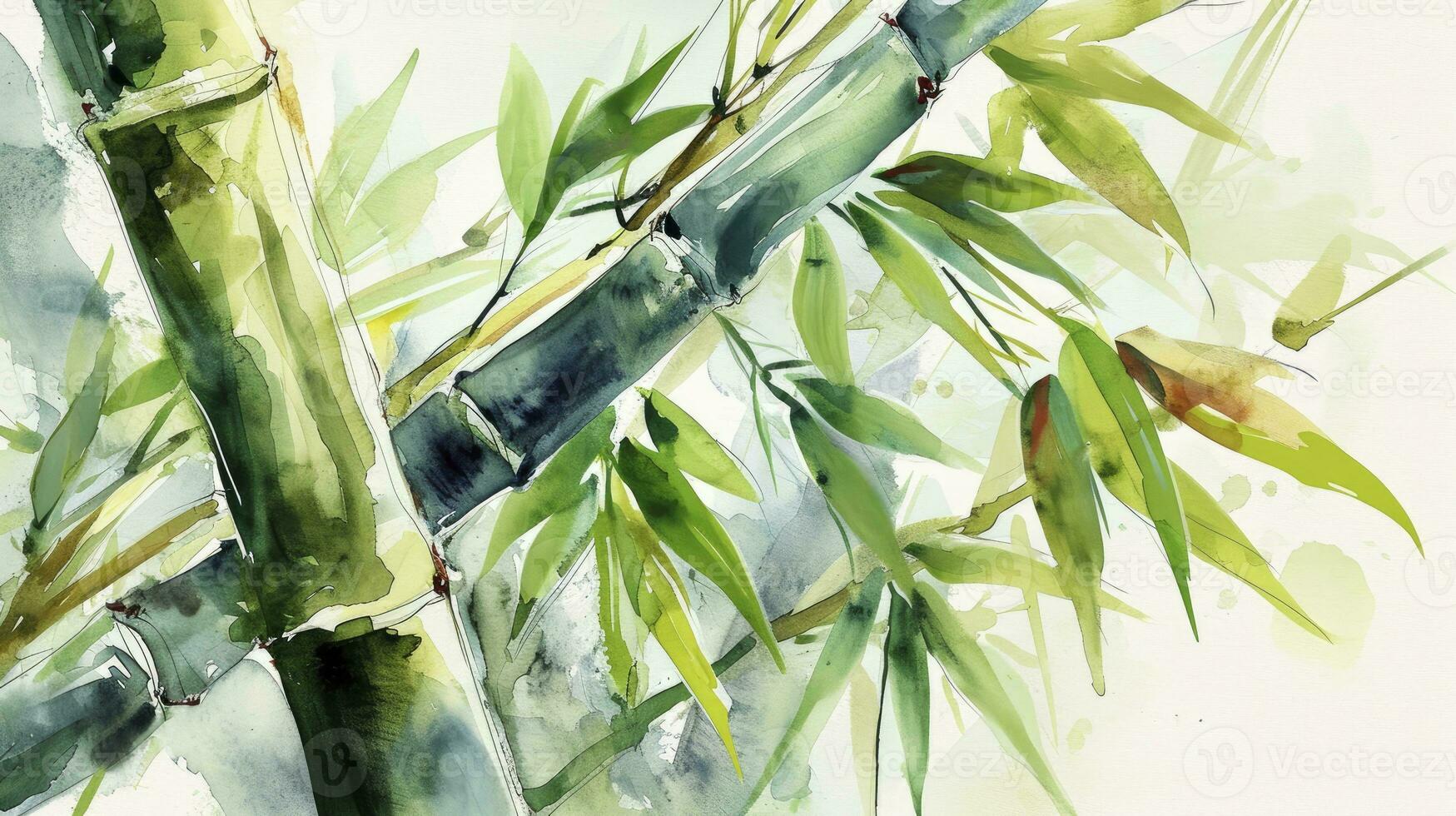 AI generated Watercolor bamboo with leaves photo