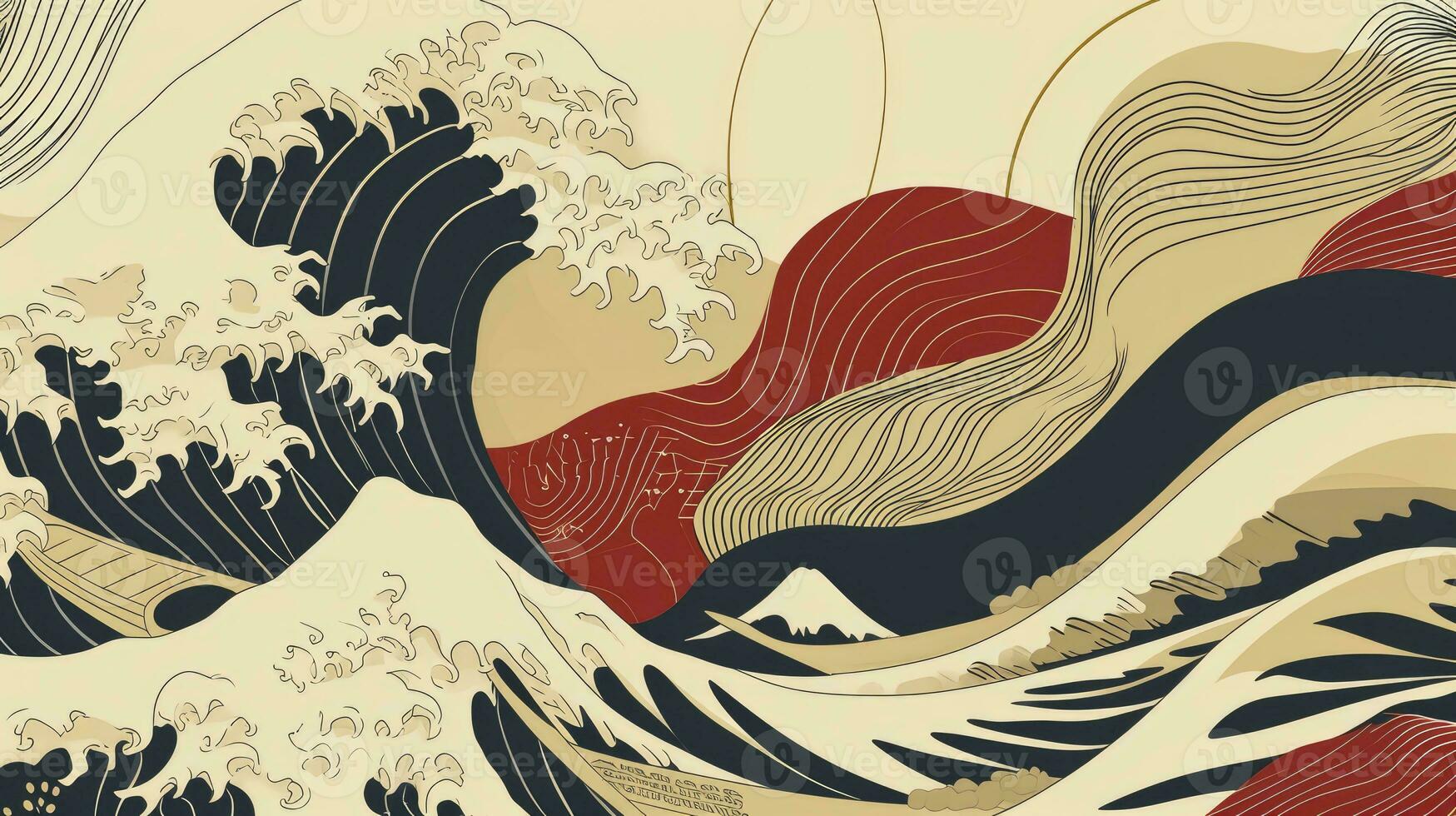 AI generated Traditional japanese style simple line waves background. photo