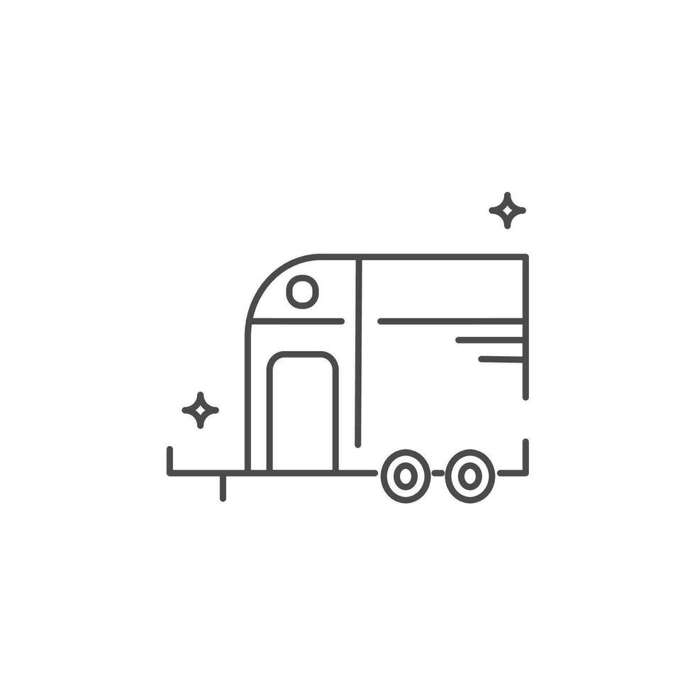 Horse trailer icon in flat style. Vector icon illustration design. Outline symbol. Caravan for competition travels doodle.