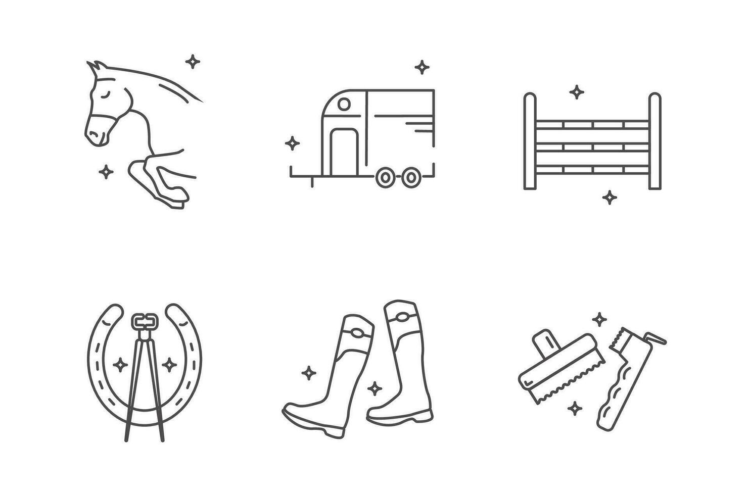 Equestrian icon lined art set. Collection of outlined horse riding icons. Vector illustration on white background.