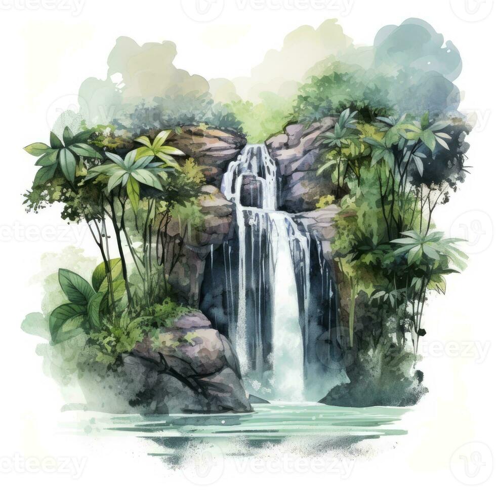 AI generated Green tropical waterfall in the forest. AI Generated photo