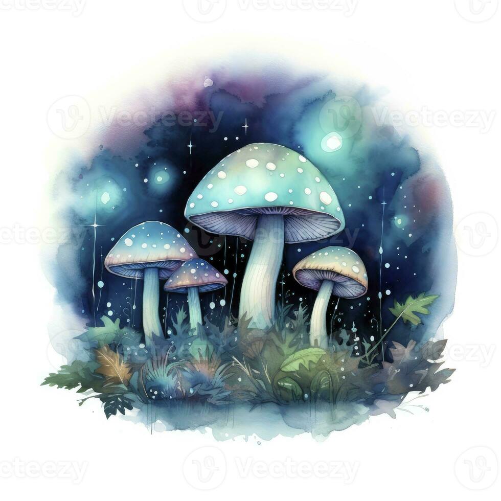 AI generated Watercolor Magical Mushrooms for T-shirt Design. AI Generated photo